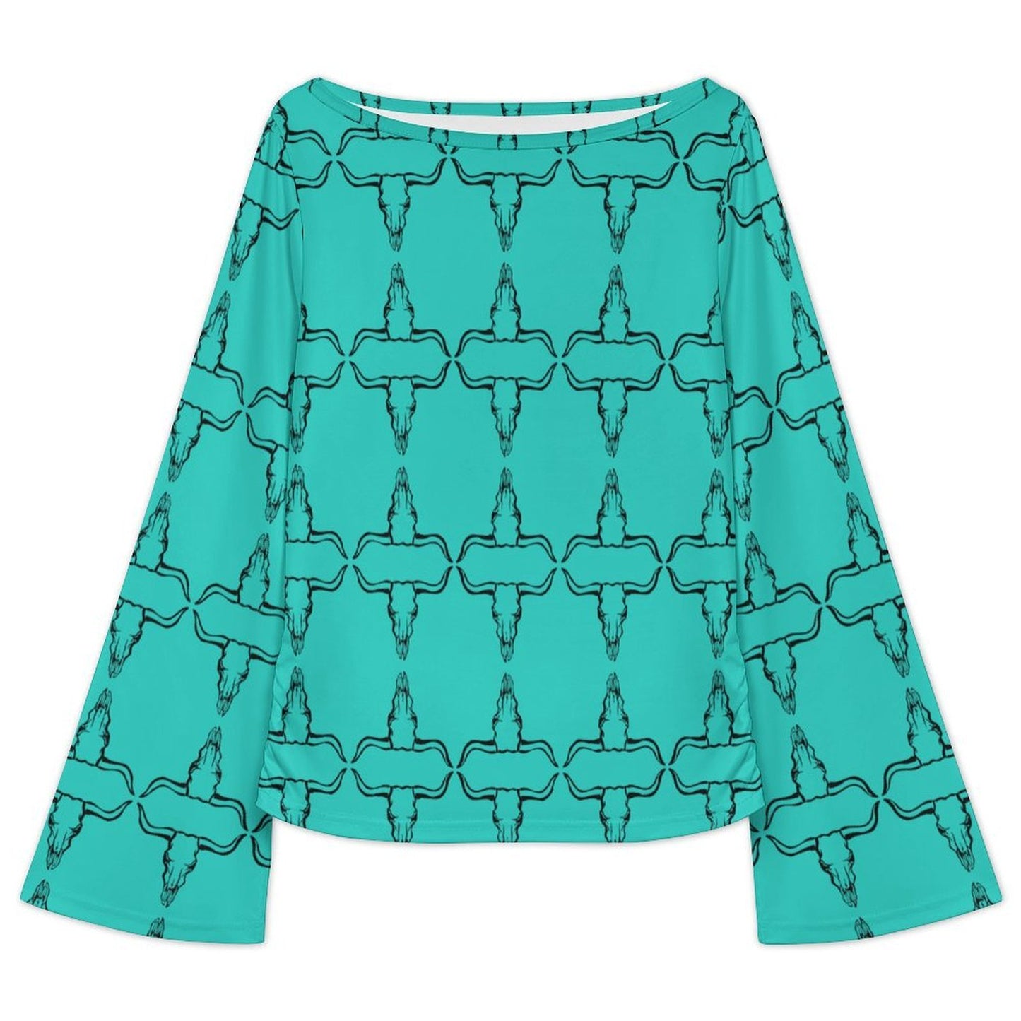 Baha Ranch Turquoise Longhorn Flare Sleeve Top
