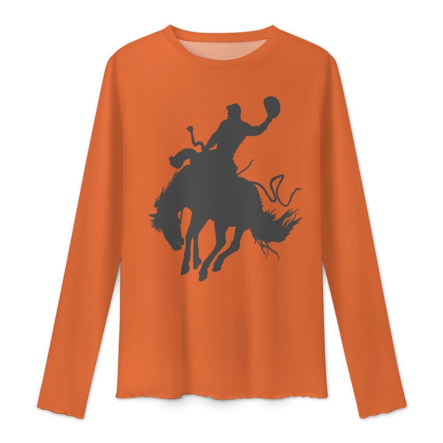 Baha Ranch Rodoe Bronc Rust Orange Long Sleeve Mesh Top