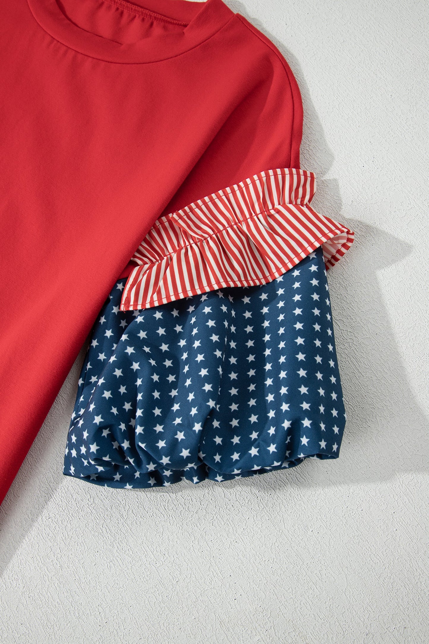 Stars & Stripe Patchwork Short Puff Sleeve Top choice of colors