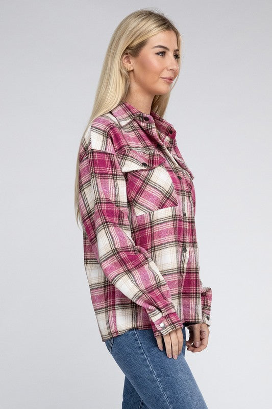 Pink Plaid Front Pocket Shacket