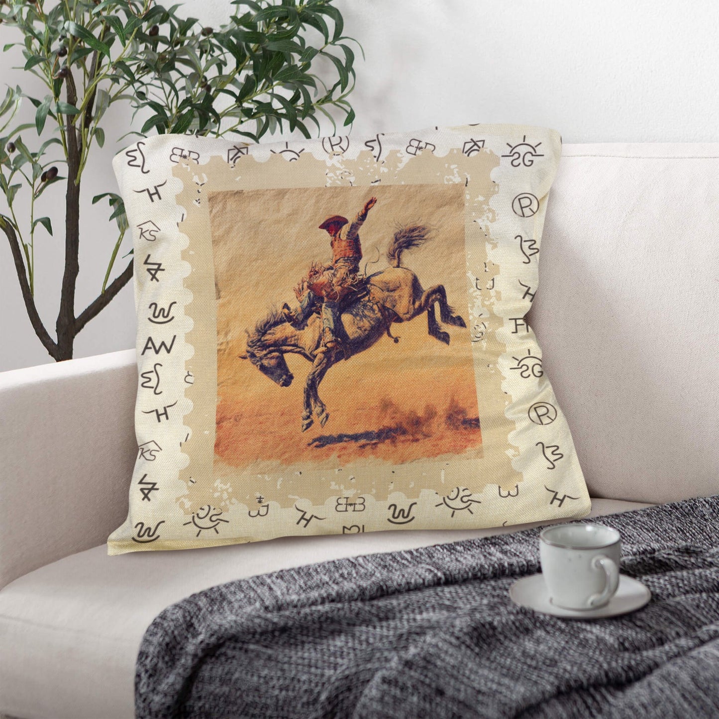 Baha Ranch Vintage Rodeo Stamp Throw Pillow Made in America