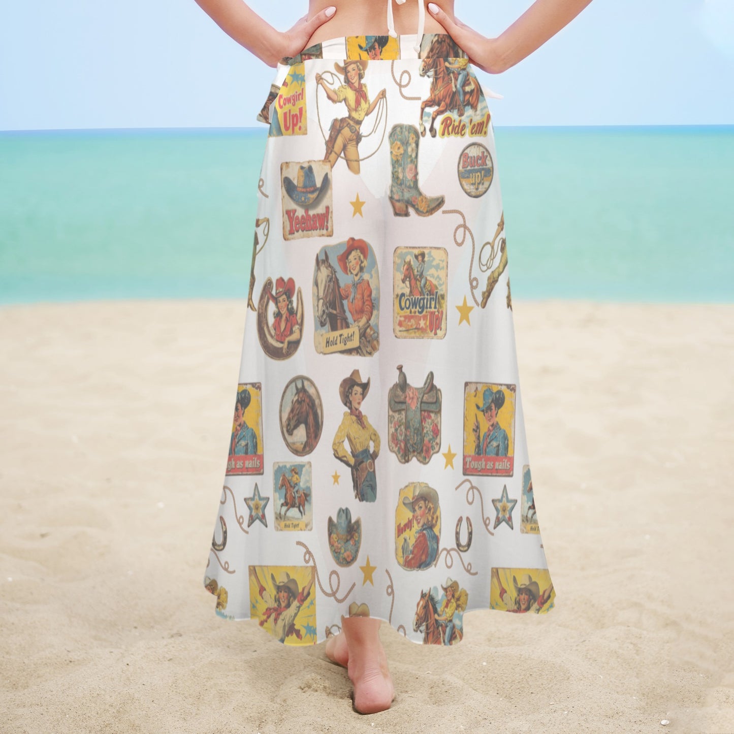 Baha Ranch Vintage Cowgirl Collage Beach Coverup Skirt