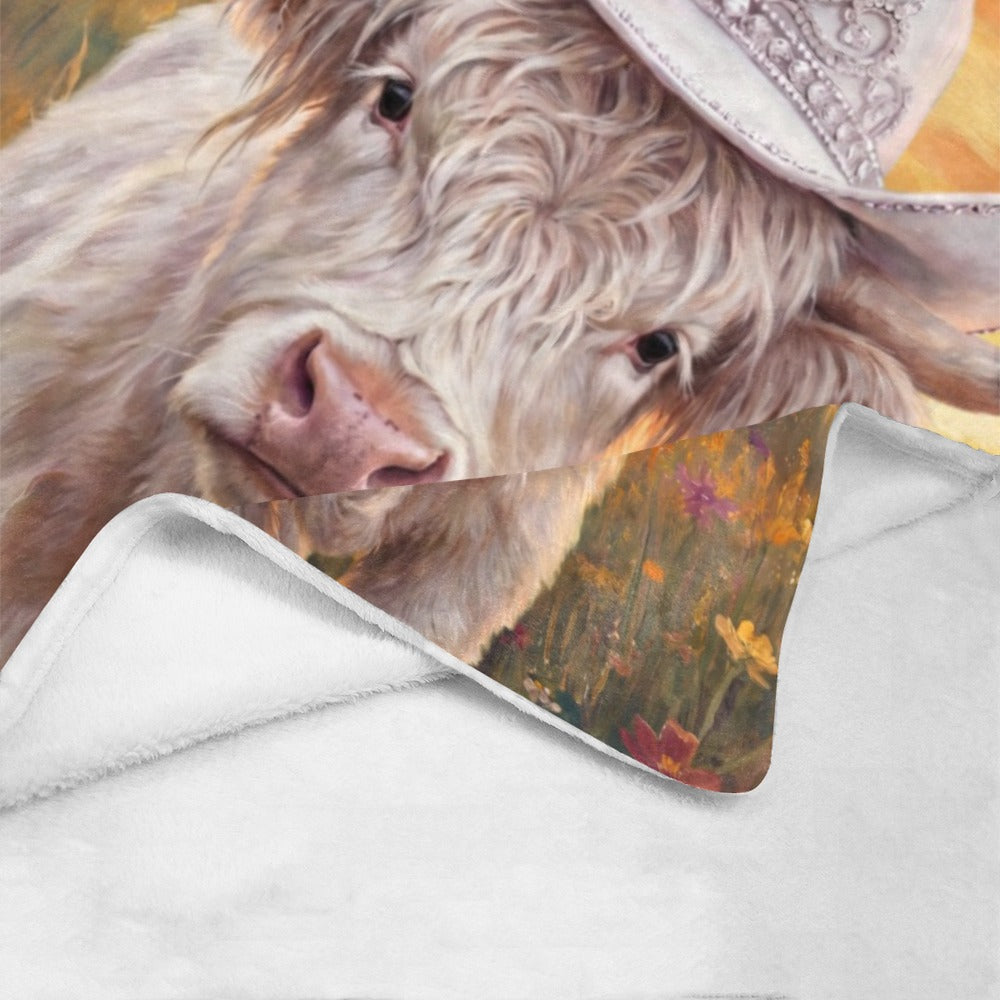 Rhinestone Cowgirl Highland Cow Ultra Soft Minky Fleece Throw Blanket 60" x 80" Made in America