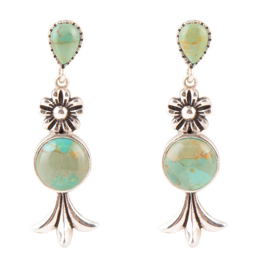 Floral Turquoise and Sterling Silver Drop Earrings