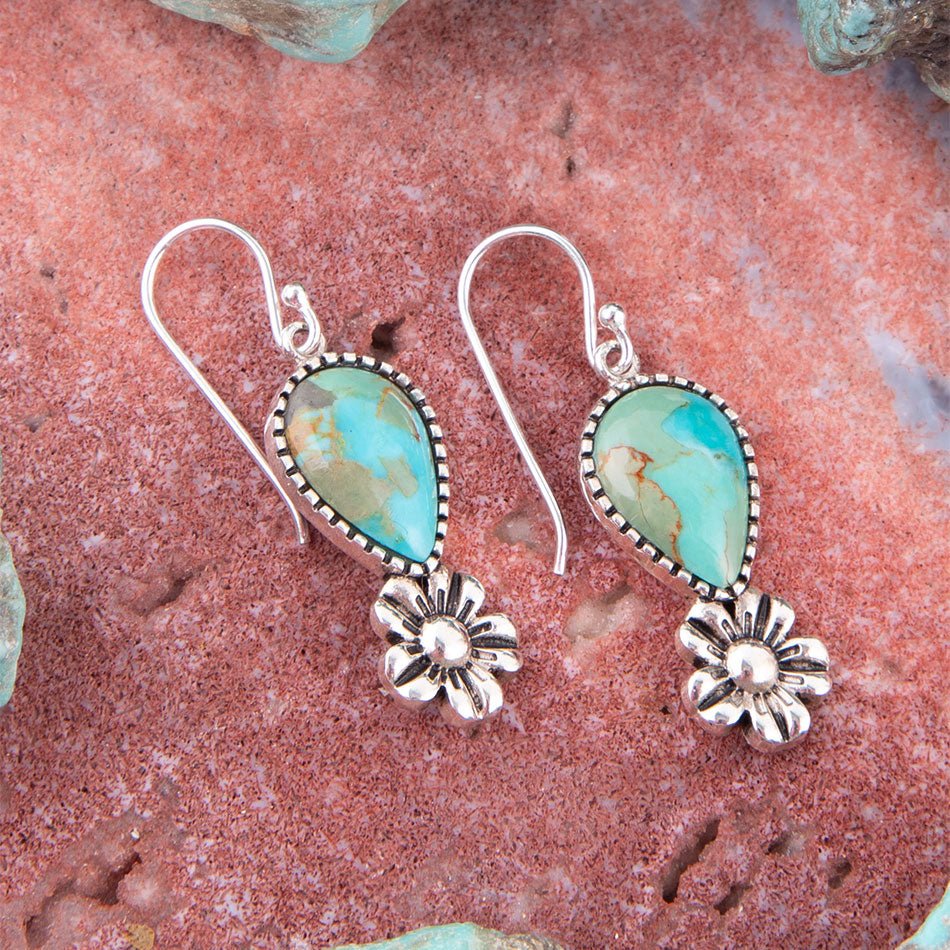 Floral Turquoise and Sterling Silver Earrings