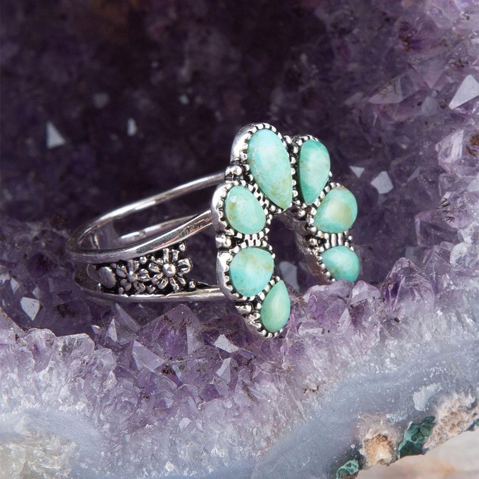 Floral Turquoise and Sterling Silver Ring