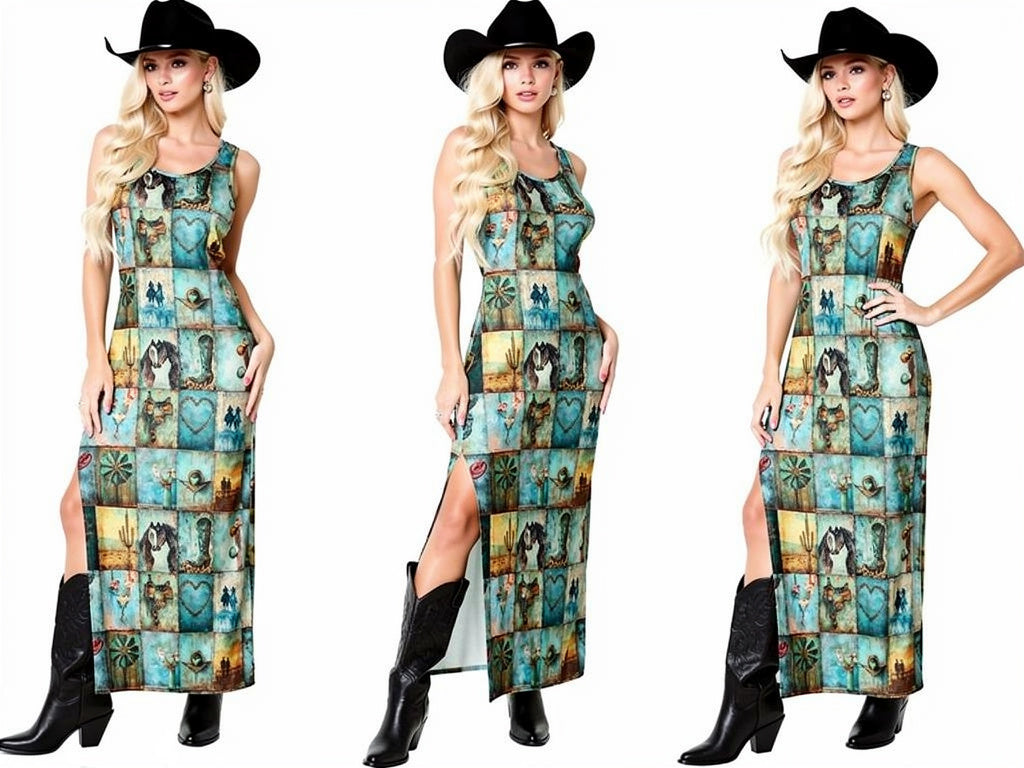 Baha Ranch Turquoise Dreams Sleeveless Bodycon Side Slit Long Dress