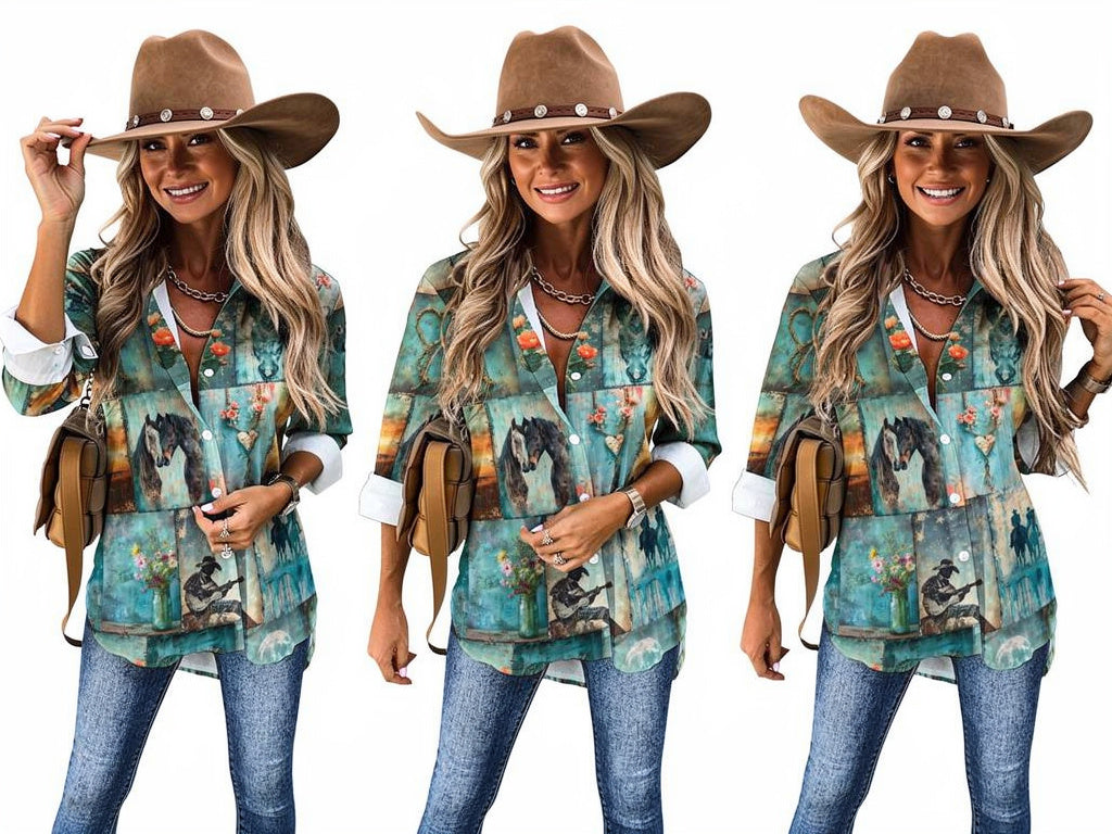 Baha Ranch Turquoise Dreams Western Long Sleeve Top