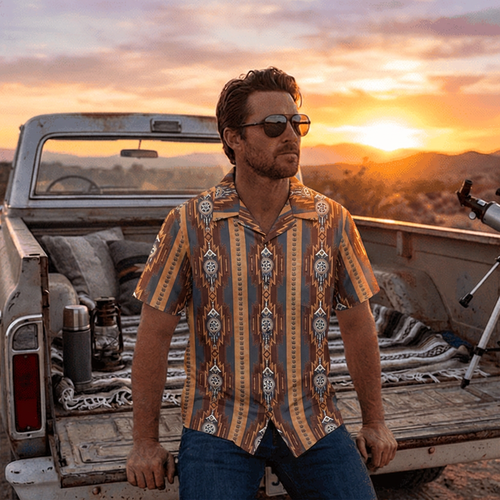 Baha Ranch Mocha Aztec Hawaiian Shirt Made in America