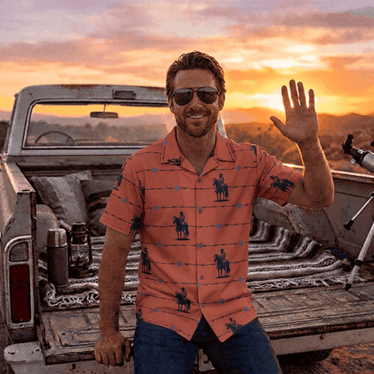 Baha Ranch Brown Saddle Up Western Hawaiian Shirt Made in America