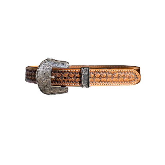 Alamo Saddlery 1.5" straight belt golden leather waffle tooling