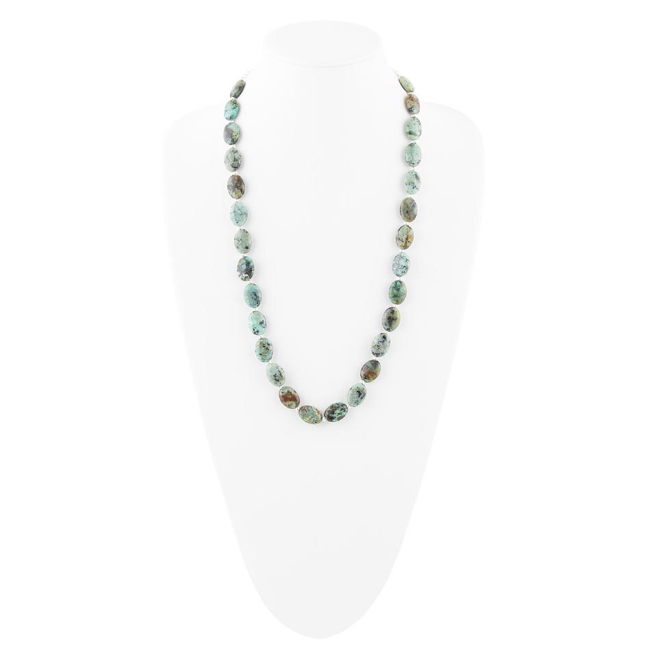 Green African Turquoise Slip On Sterling Silver Necklace