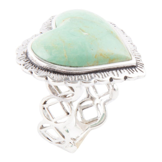 Green Turquoise Heart and Sterling Silver Ring