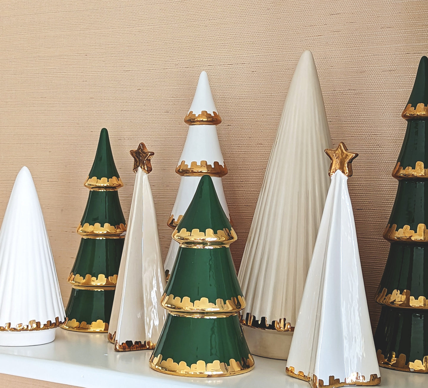White Folded Christmas Trees with 22K Gold Brushstroke Accent