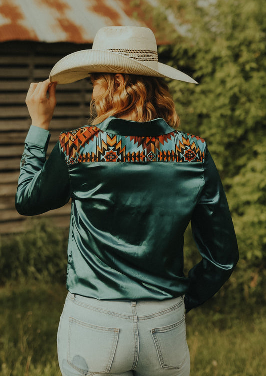 SOUTHWEST EMERALD SATIN RODEO SHIRT