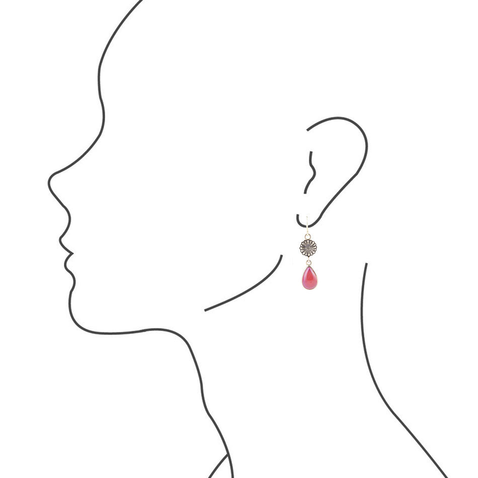 Hot Pink Quartz Floral Drop Earrings