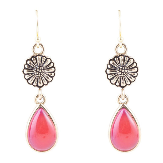 Hot Pink Quartz Floral Drop Earrings
