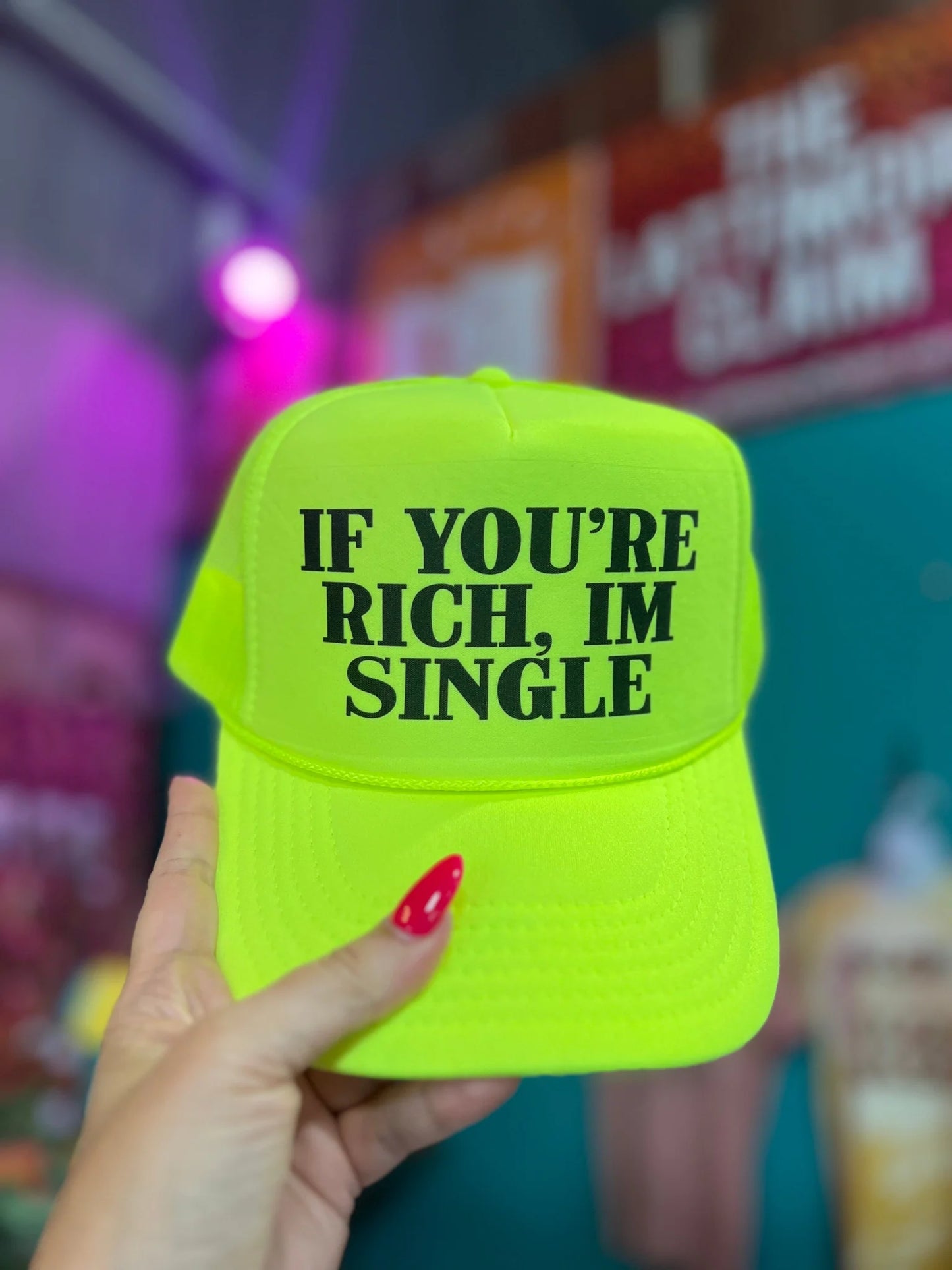 Single Rich Trucker Cap Hat in Neon Green