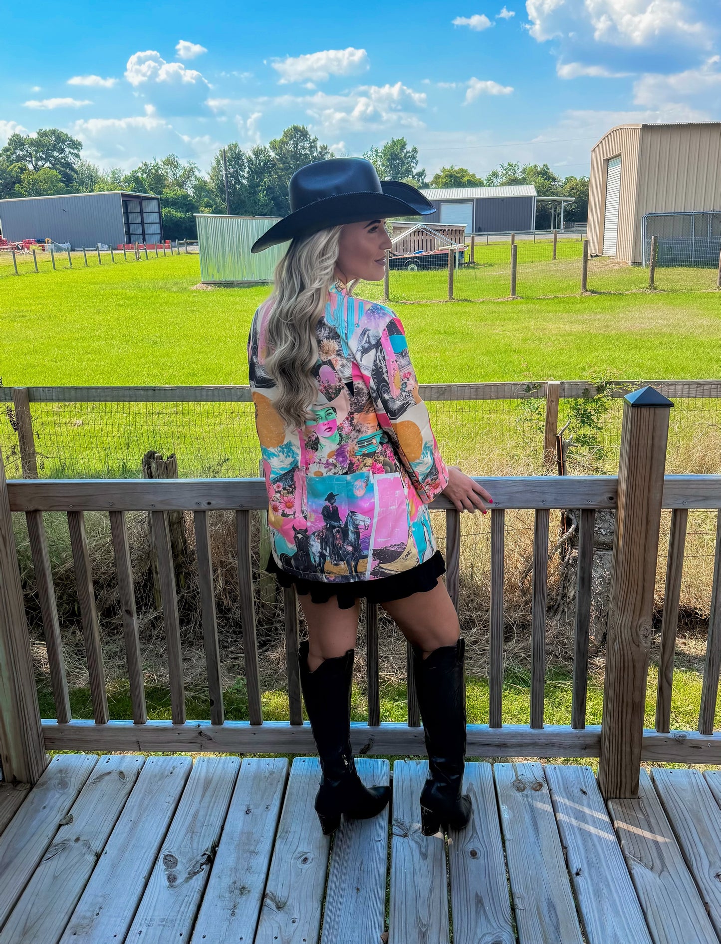 Baha Ranch Retro Pop Western Collage Blazer