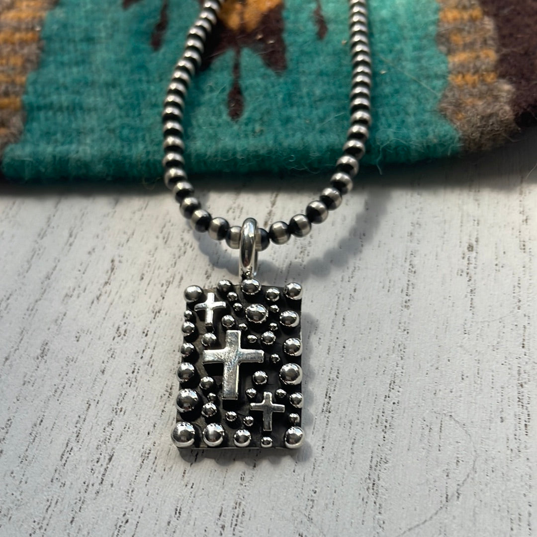 Beautiful Navajo Sterling Silver Cross Pendant Signed Akee Douglas