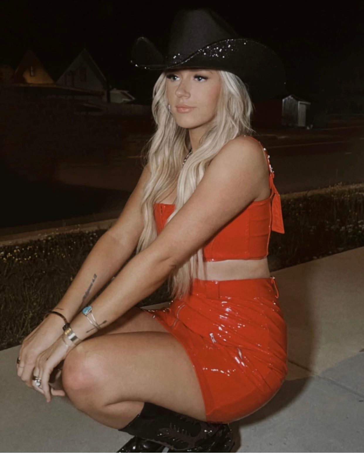 Rhinestone Cowgirl Hat "Blacked Out" square style hat- underneath brim only