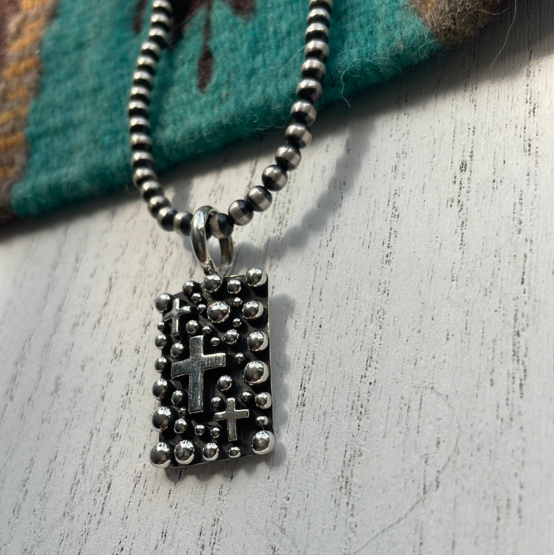 Beautiful Navajo Sterling Silver Cross Pendant Signed Akee Douglas