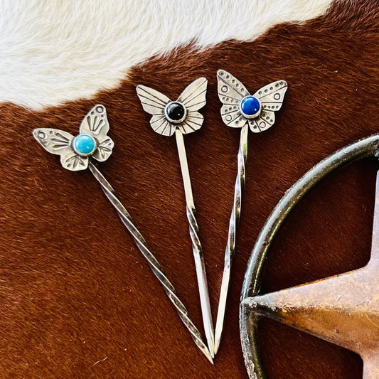 Sterling Silver Butterfly Hat Pin - choice of colors