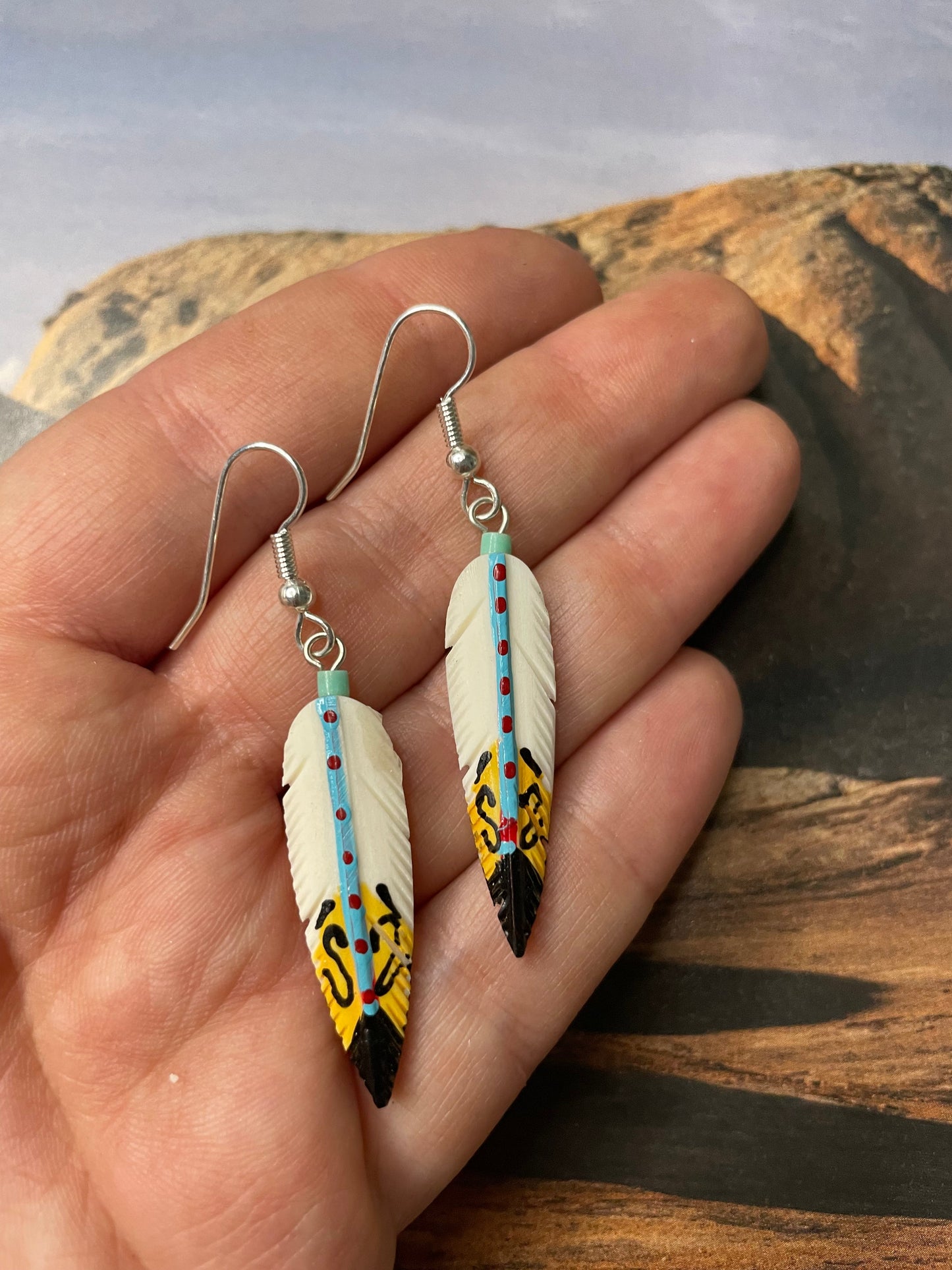 Feather Turquoise Sterling Silver Dangle Earrings