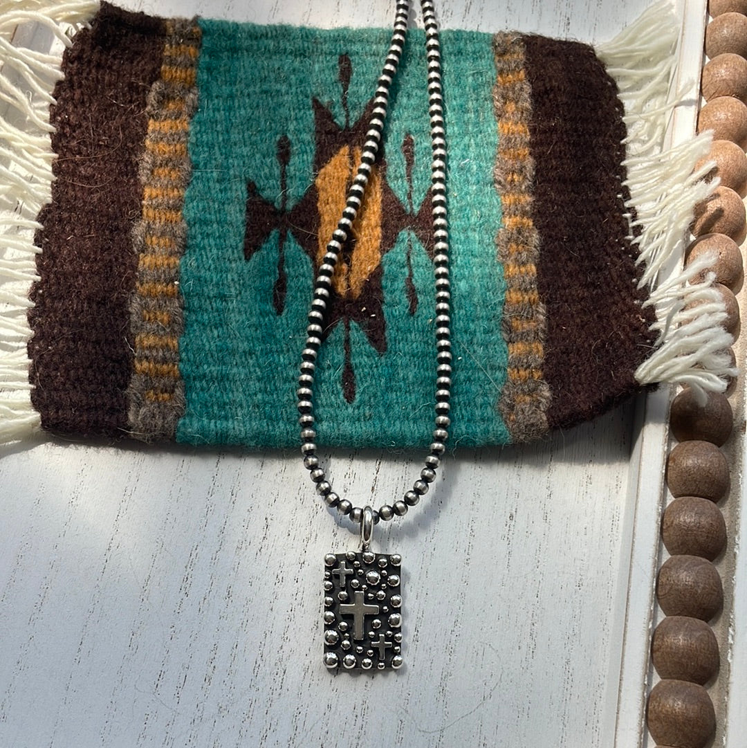 Beautiful Navajo Sterling Silver Cross Pendant Signed Akee Douglas