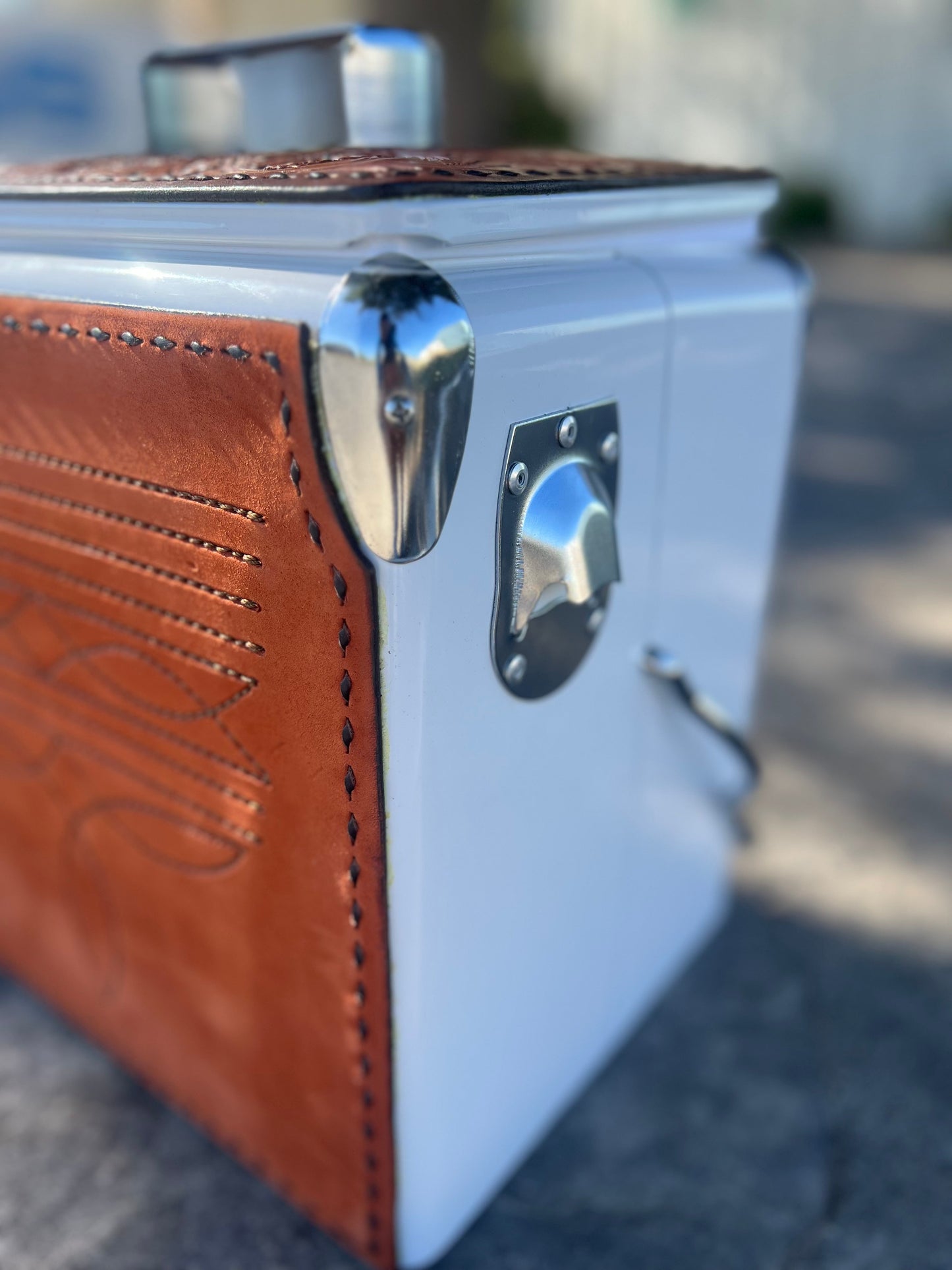 Alamo Saddlery Retro Rodeo White Cooler- Toast Cowboy Stitch