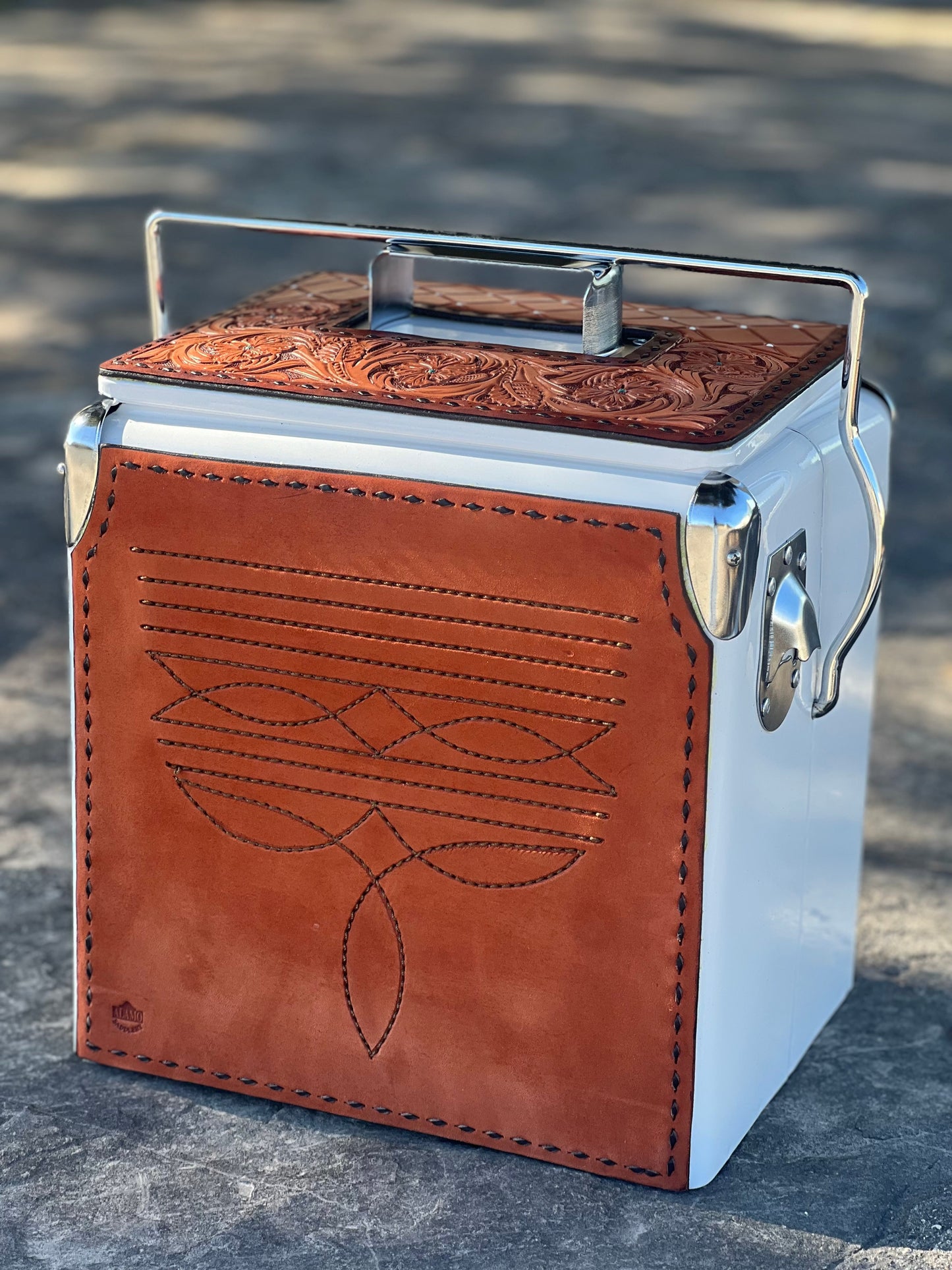 Alamo Saddlery Retro Rodeo White Cooler- Toast Cowboy Stitch