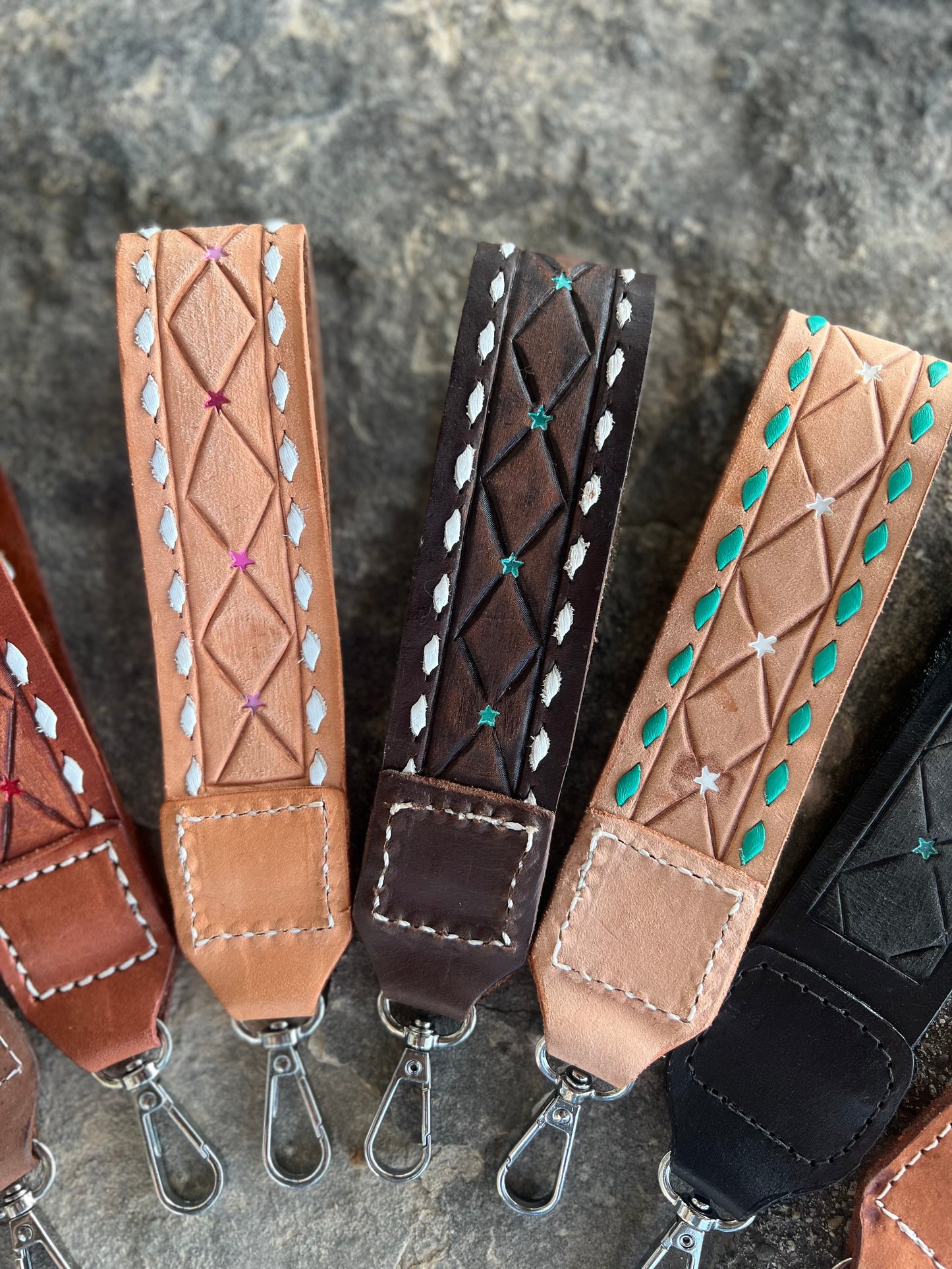 Geo tooled leather keychains