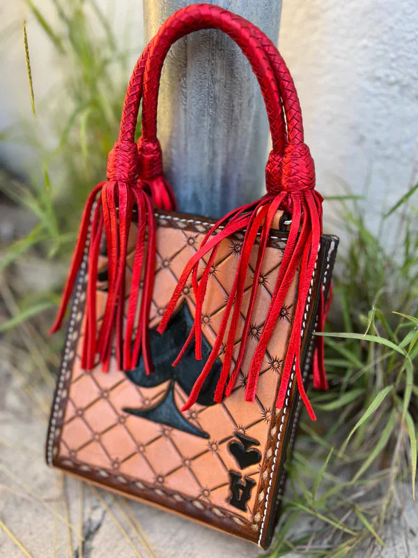 Red Ace Tassel Card Leather Handbag