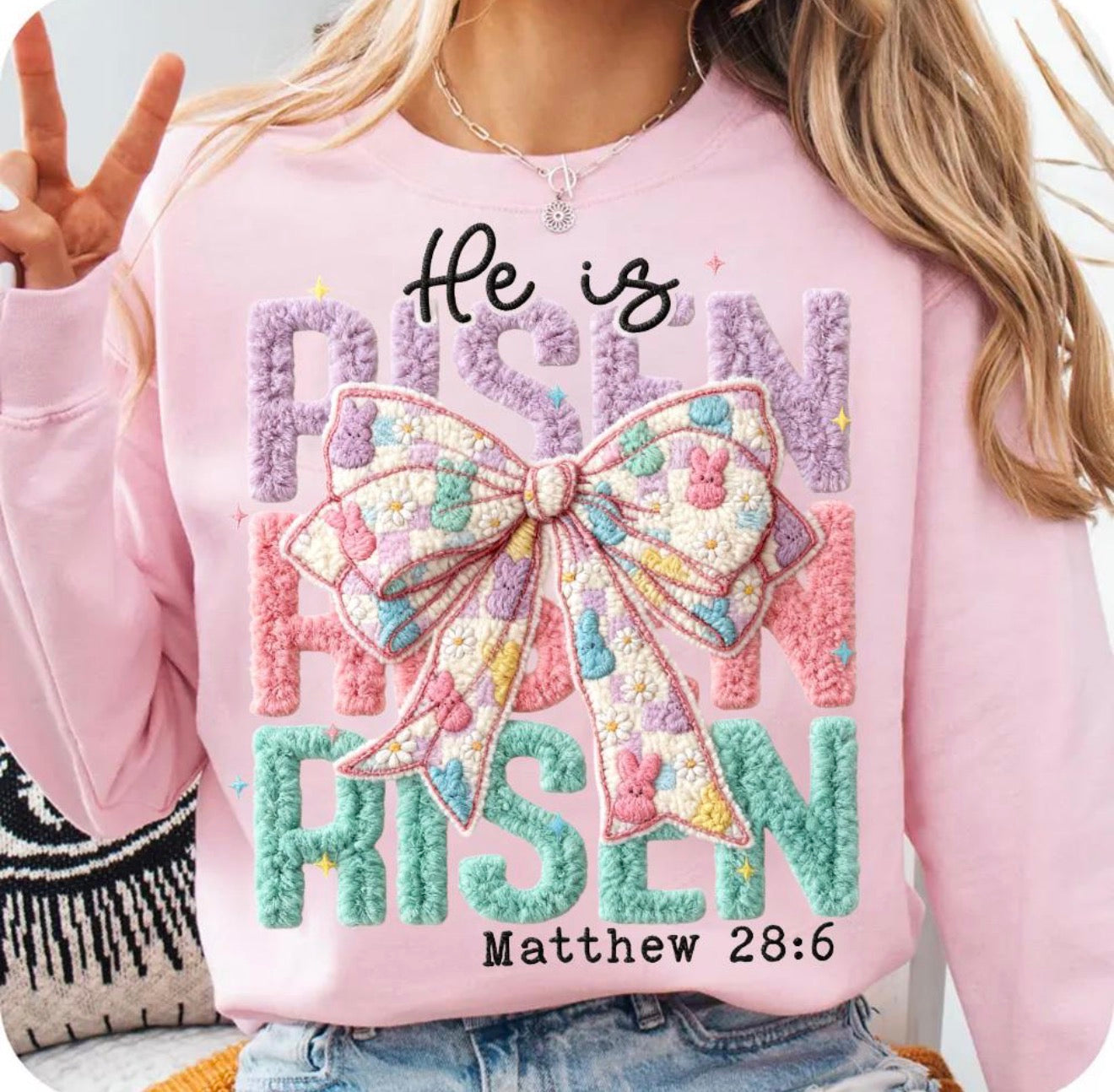Faux Thread Floral He Is Risen Shirt – Graphic Tee, Long Sleeve & Crewneck