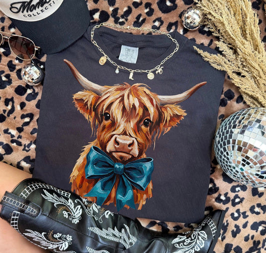 Comfort Colors Highland Cow Bow Comfort Colors Shirt