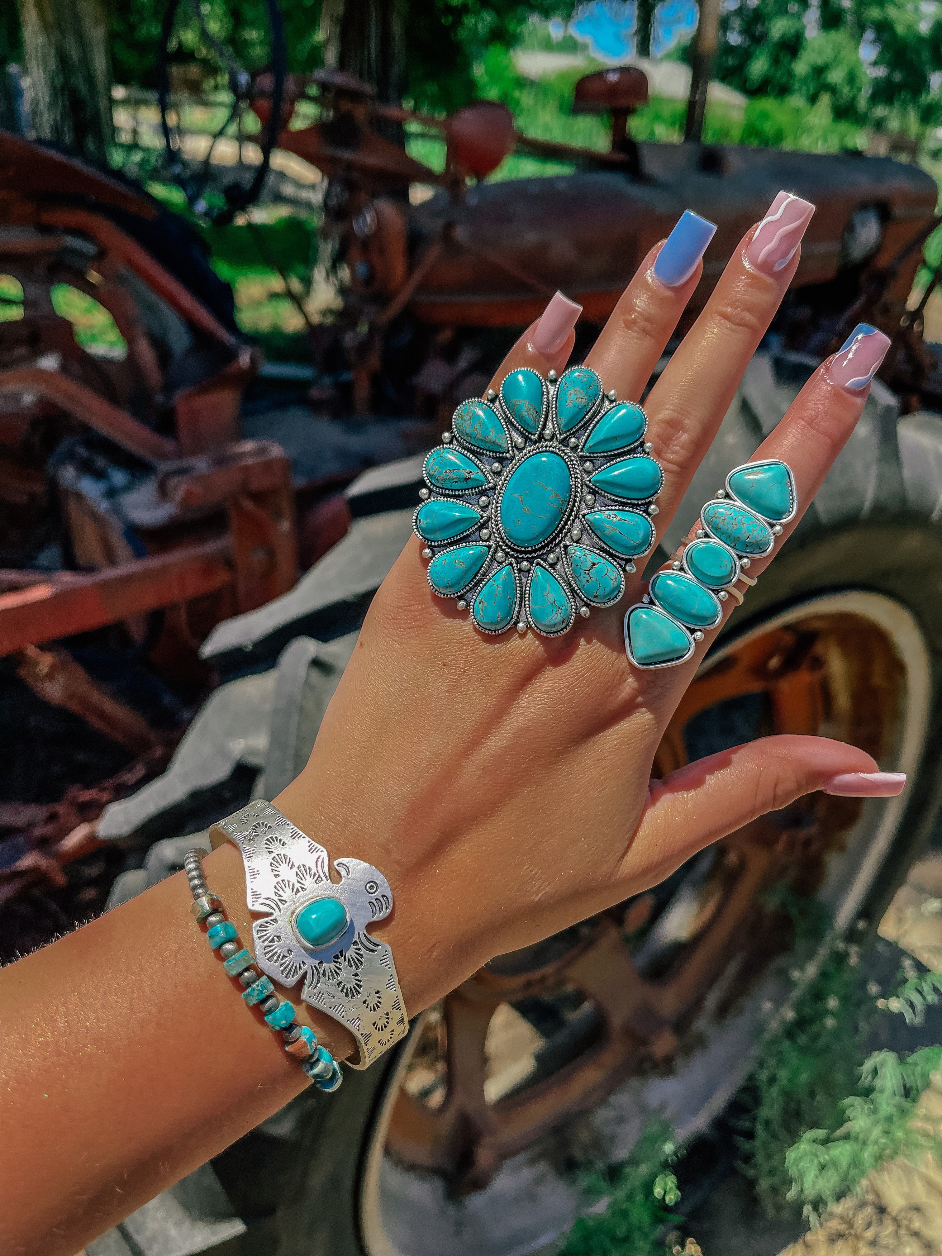 Cowgirl Bracelet, Rustic Jewelry, Turquoise Bracelet, Gemstone Jewelry, Sunflower, Boho Jewelry, Western Bracelet, Beach Jewelry(Hali2 7-9B) good