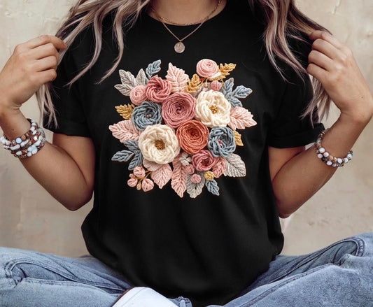 Bella Canvas Faux Embroidered Floral Bouquet Shirt