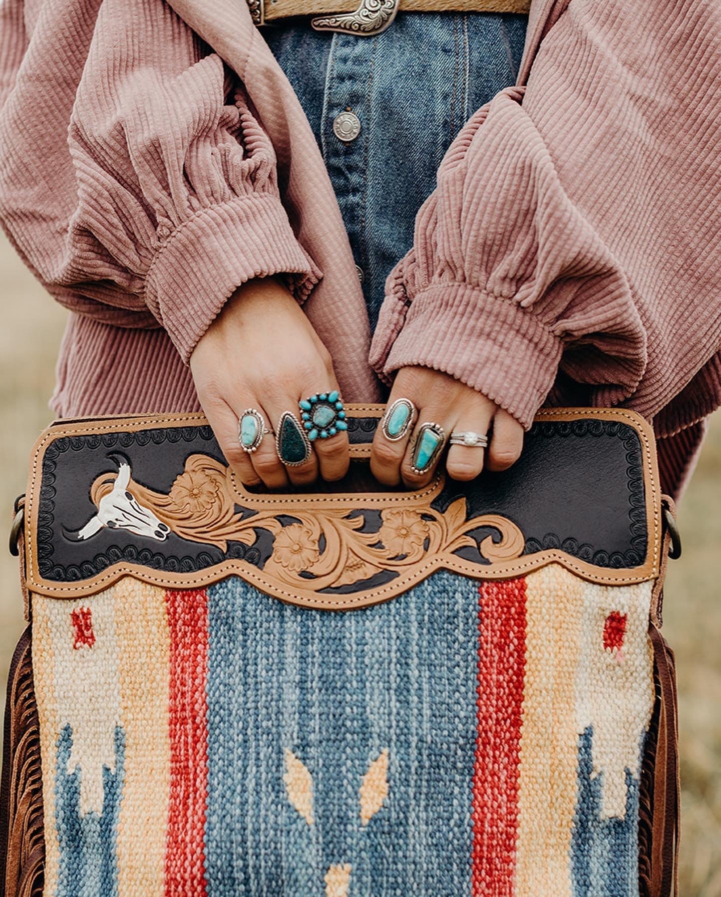 Jennie Hand Tooled Tribal Fringe Purse