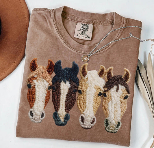 Comfort Colors Faux Embroidered Horse Trio Graphic Tee