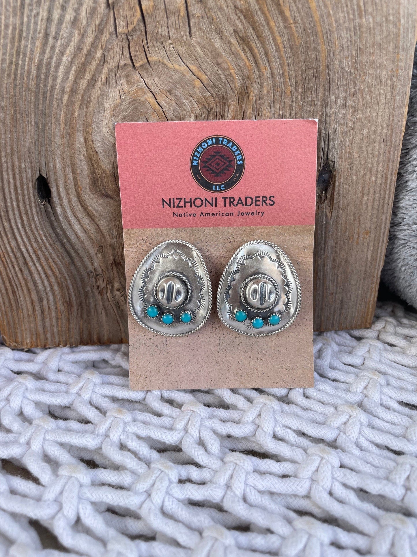 Navajo Cowboy Hat Sterling Silver & Turquoise Concho Post Earrings
