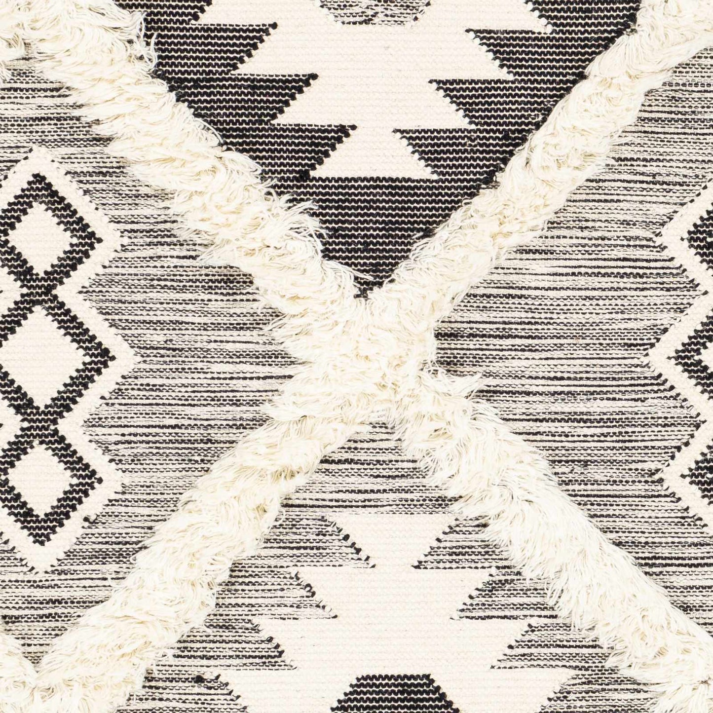 Jarales Cream/Black Tribal Tassel Wool Rug