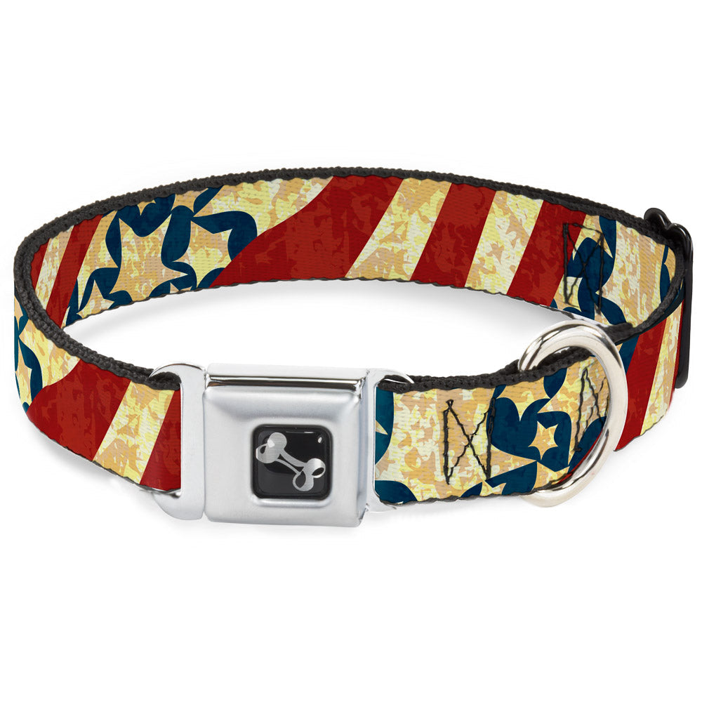 Dog Bone Seatbelt Buckle Collar - Americana Diagonal Vintage Stars & Stripes2