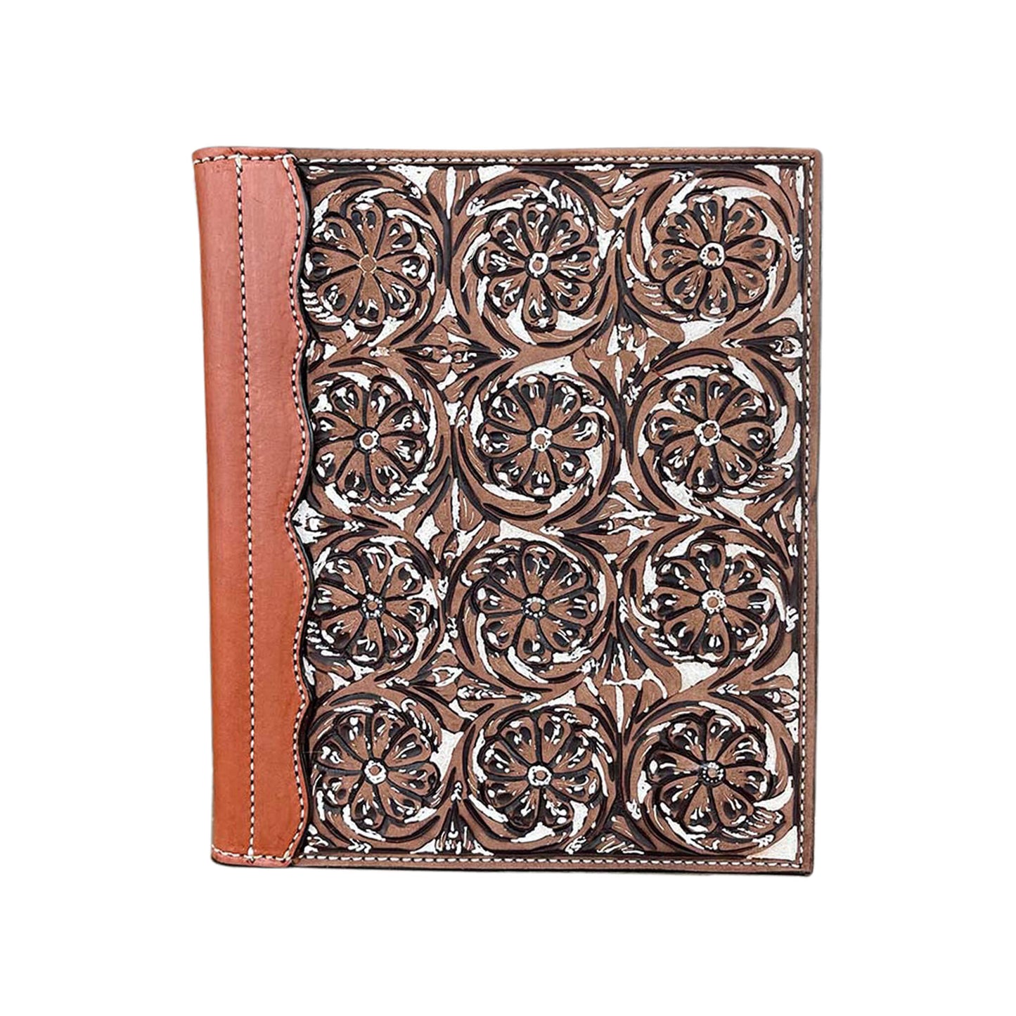 Alamo Saddlery #29 Large portfolio rough out chocolate leather daisy tooling with background paint