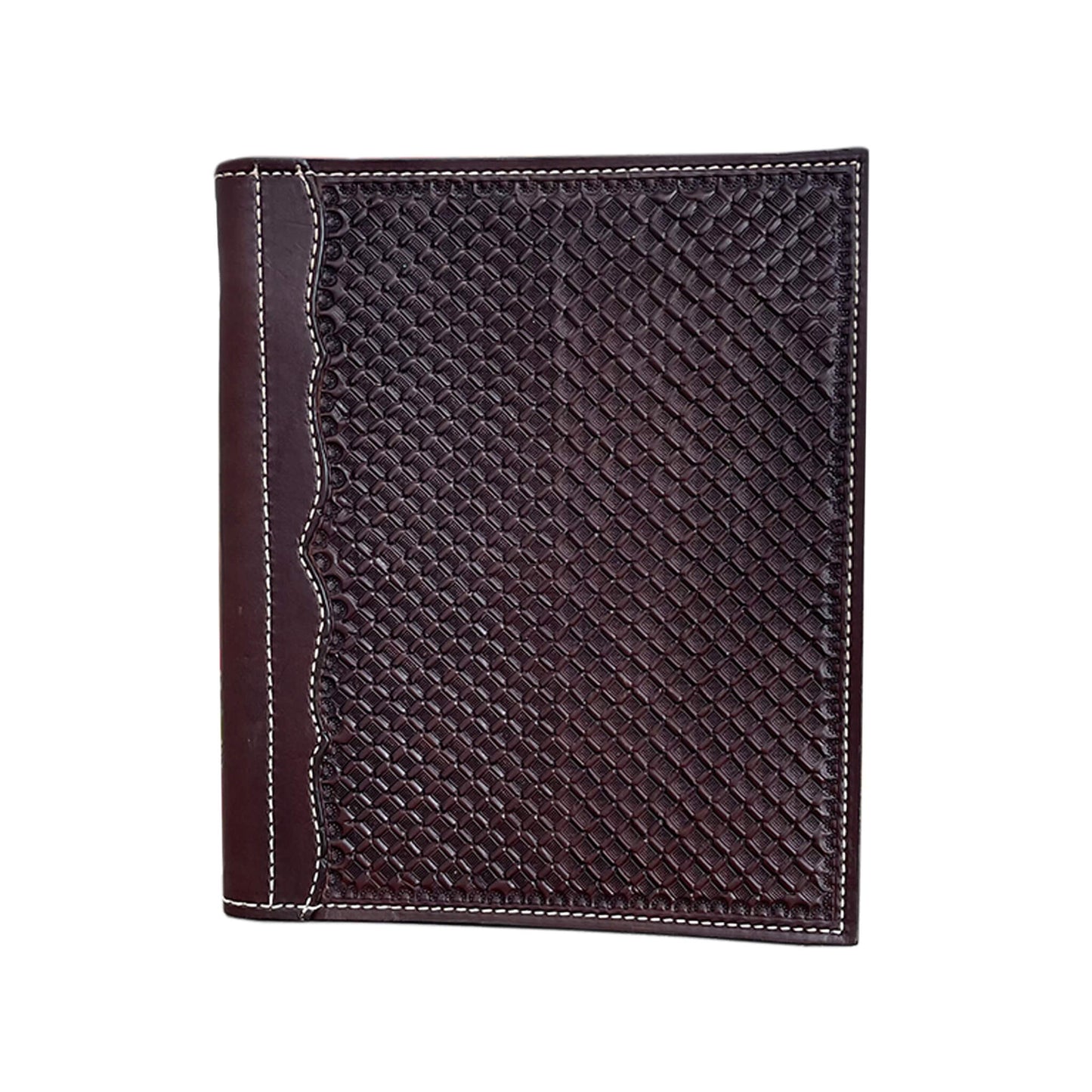 Alamo Saddlery #3  Large portfolio chocolate leather waffle tooling