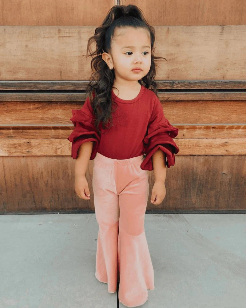 Children's Youth Lina Pleated Velour Bell Bottoms - Lollipop Pink