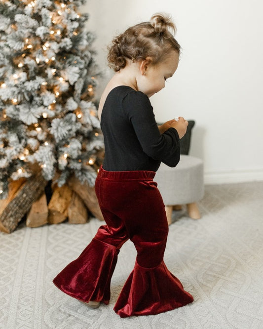 Youth Children's Lina Pleated Velour Bell Bottoms - Wine