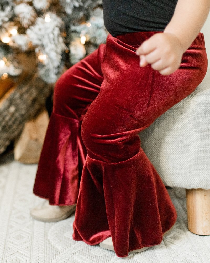 Youth Children's Lina Pleated Velour Bell Bottoms - Wine