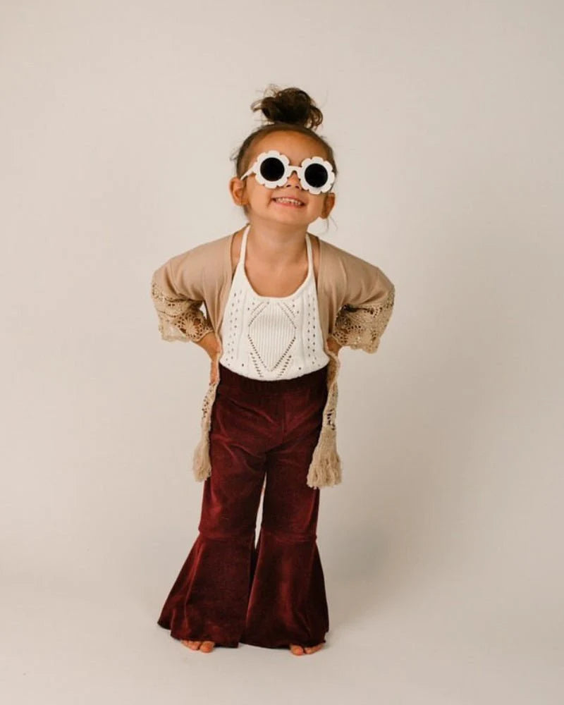 Youth Children's Lina Pleated Velour Bell Bottoms - Wine