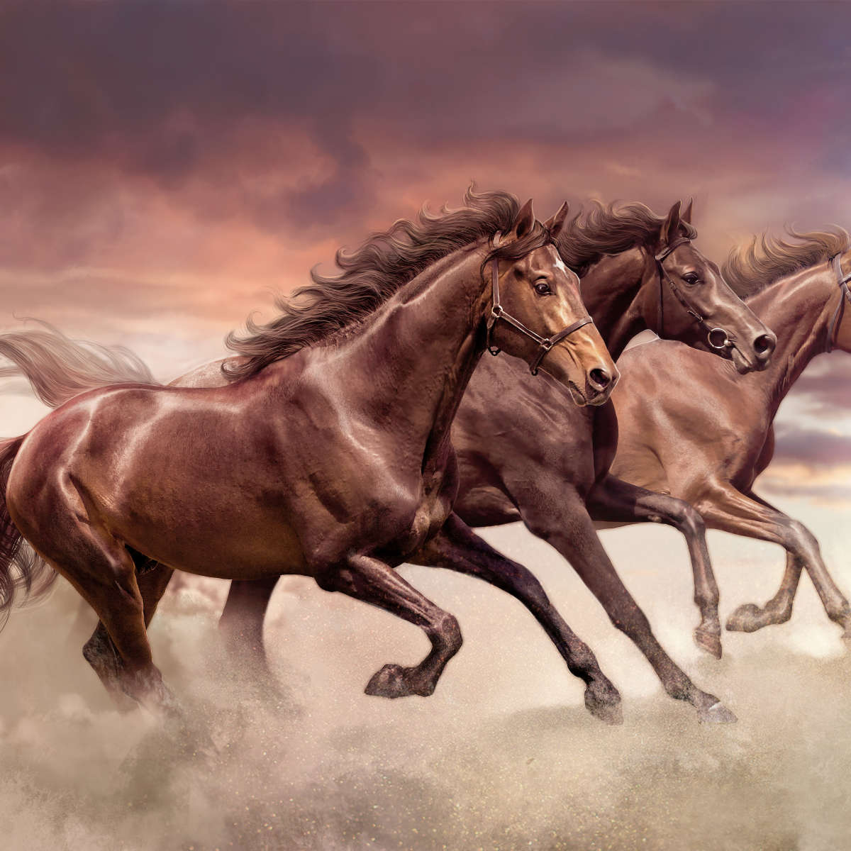Three Running Horses Wall Art choice of styles