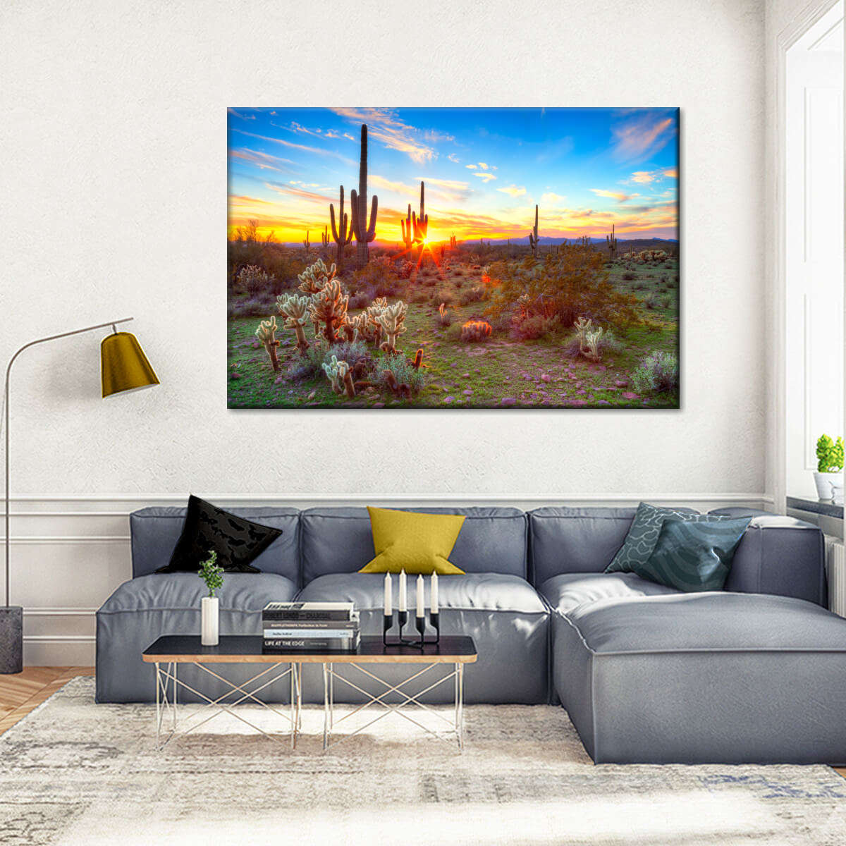 Desert Cactus Sun Ray Wall Art choice of sizes